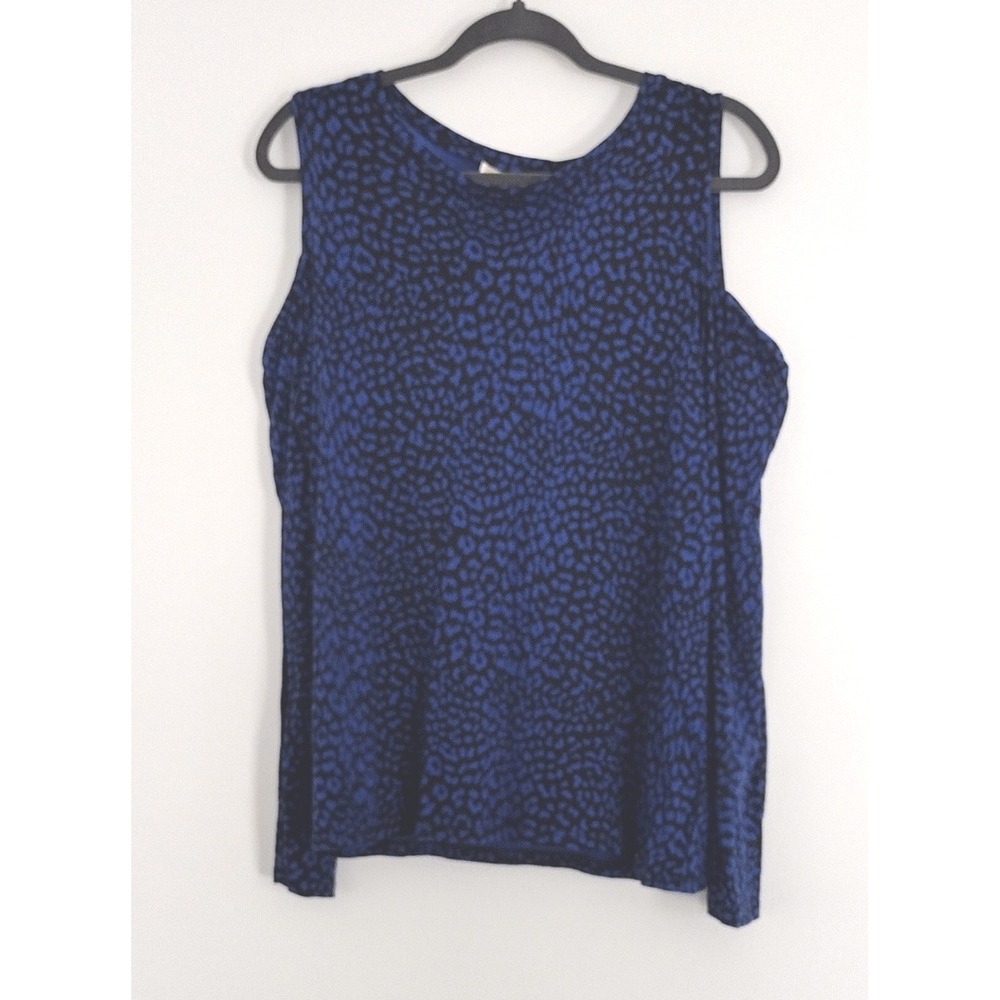 Michael Kors Top Size XL Black With Blue Animal Print Cold Shoulder Long Sleeve